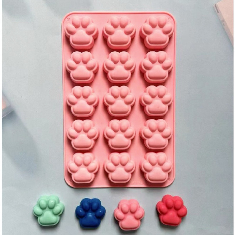 Khuôn Silicon 15 Chân Mèo 3D, Chân Chó Làm Socola, Thạch Rau câu ...