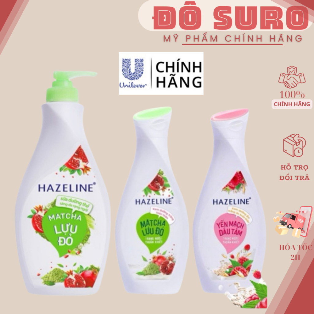 Sữa dưỡng thể HAZELINE Matcha & Lựu Đỏ - Yến mạch dâu tằm 230m l- 370ml