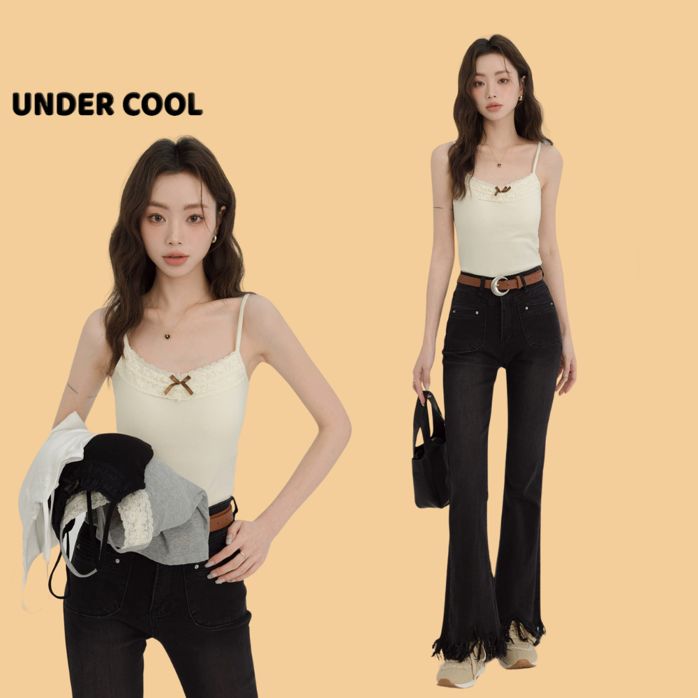 Áo Hai Dây Nữ Cotton Có Đệm Ngực Nguyên Móc UNDERCOOL Phối Viền Ren Nơ Ngực Nữ Tính Nhiều Màu A2D09