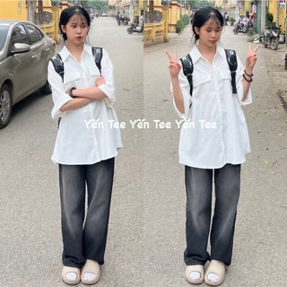 Áo sơ mi 2 túi nắp màu trắng cộc tay chất mát #016