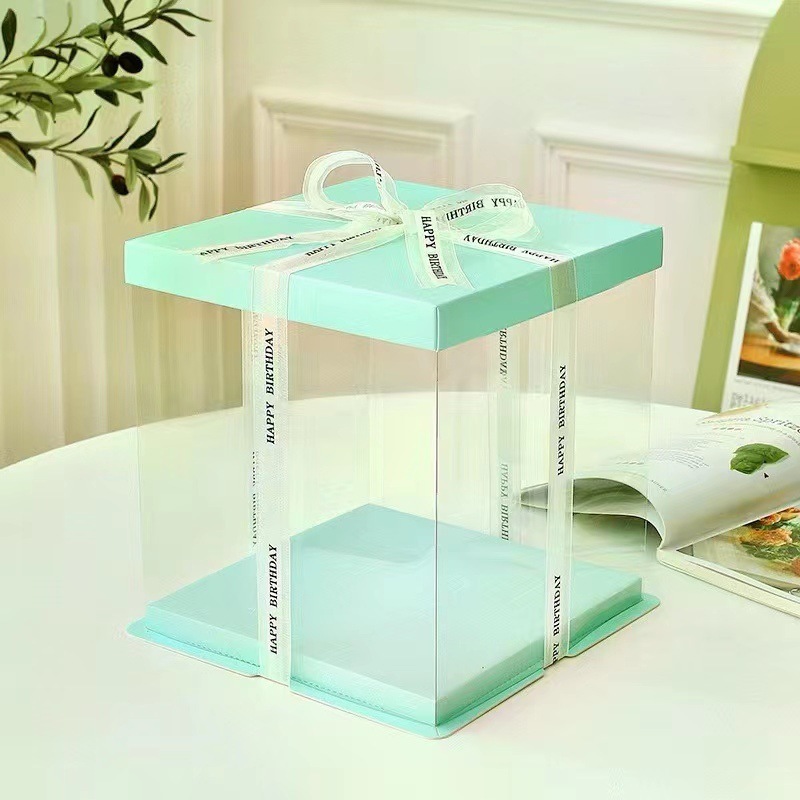 Hộp vuông đựng bánh, hộp quà màu xanh ( kèm dây ruy băng)