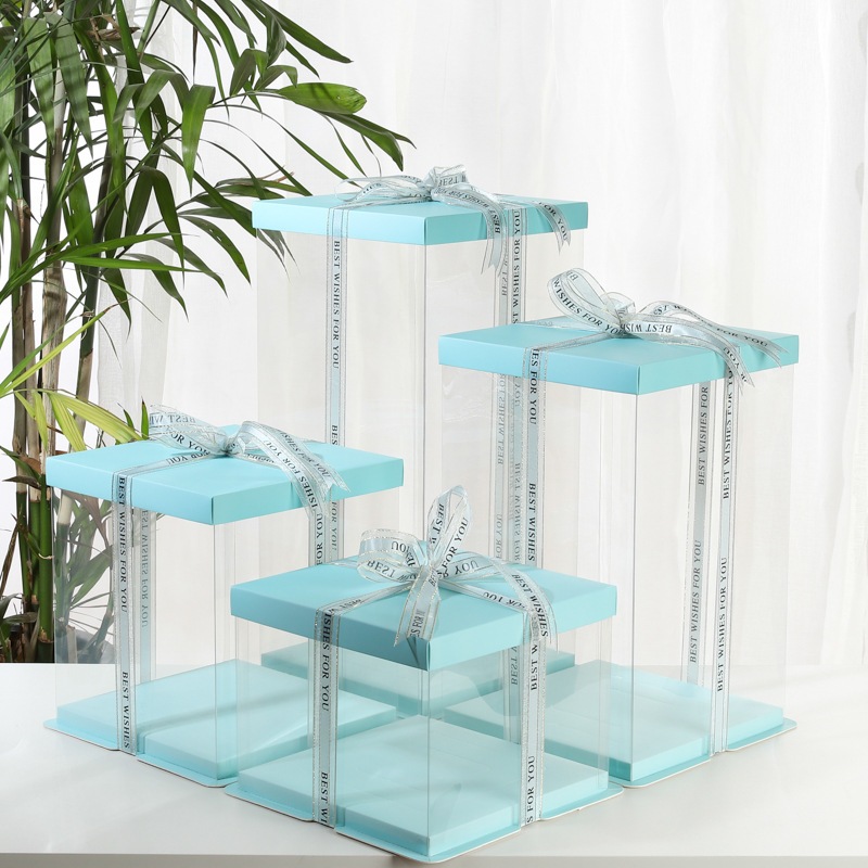 Hộp vuông đựng bánh, hộp quà màu xanh ( kèm dây ruy băng)