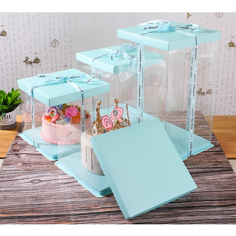 Hộp vuông đựng bánh, hộp quà màu xanh ( kèm dây ruy băng)