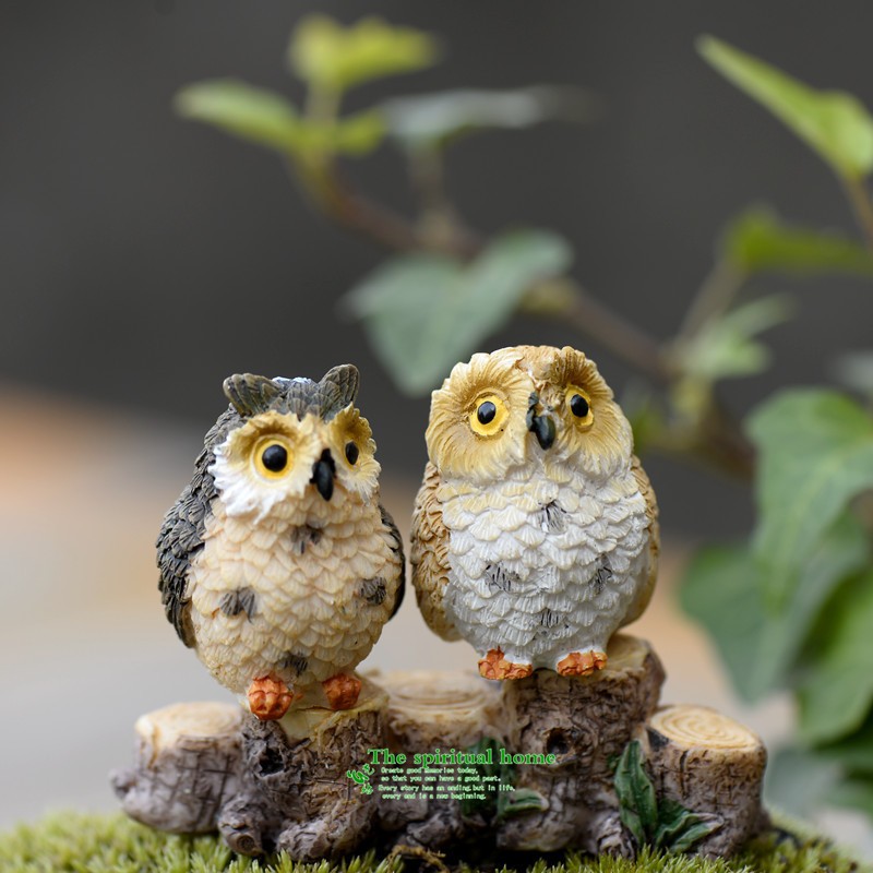Mô hình chim cú mèo mini trang trí bể cá bonsai, tiểu cảnh, miniature ...