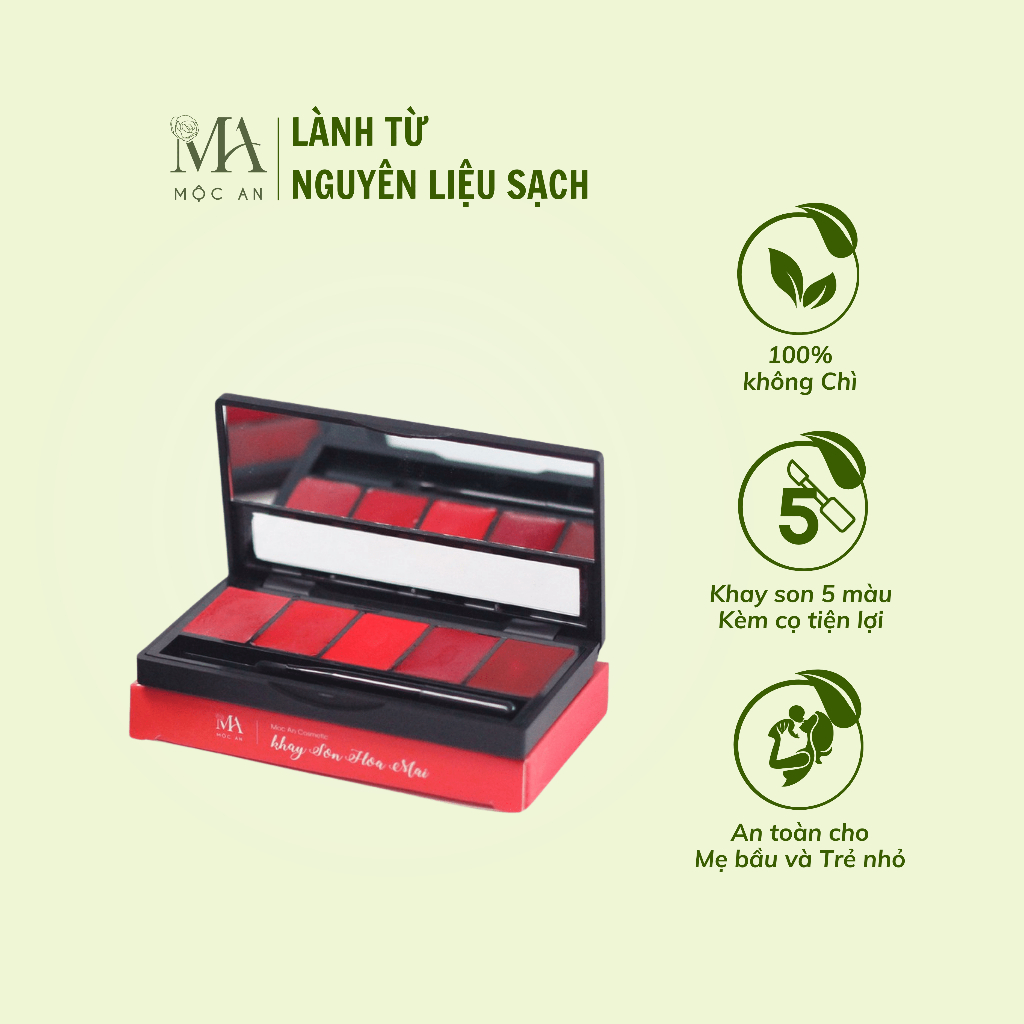 Ảnh Khay Son Lì Hoa Mai Mộc An 5 Màu Tiết Kiệm, Không Chứa Chì, Dưỡng Môi Mềm Mịn 9g 4