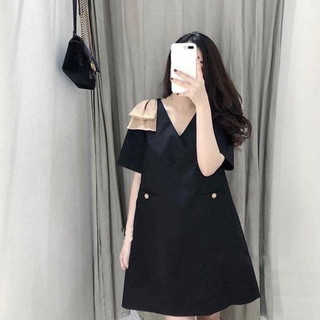 Đầm bầu công sở màu đen nơ vai [VB58]