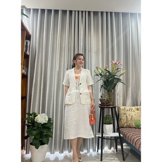 [JUNE LINEN] Đầm dây LINEN TƯNG BỐ WASHED thêu tay có túi sườn. D09