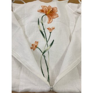 [JUNE LINEN] Đầm dây LINEN TƯNG BỐ WASHED thêu tay có túi sườn. D09