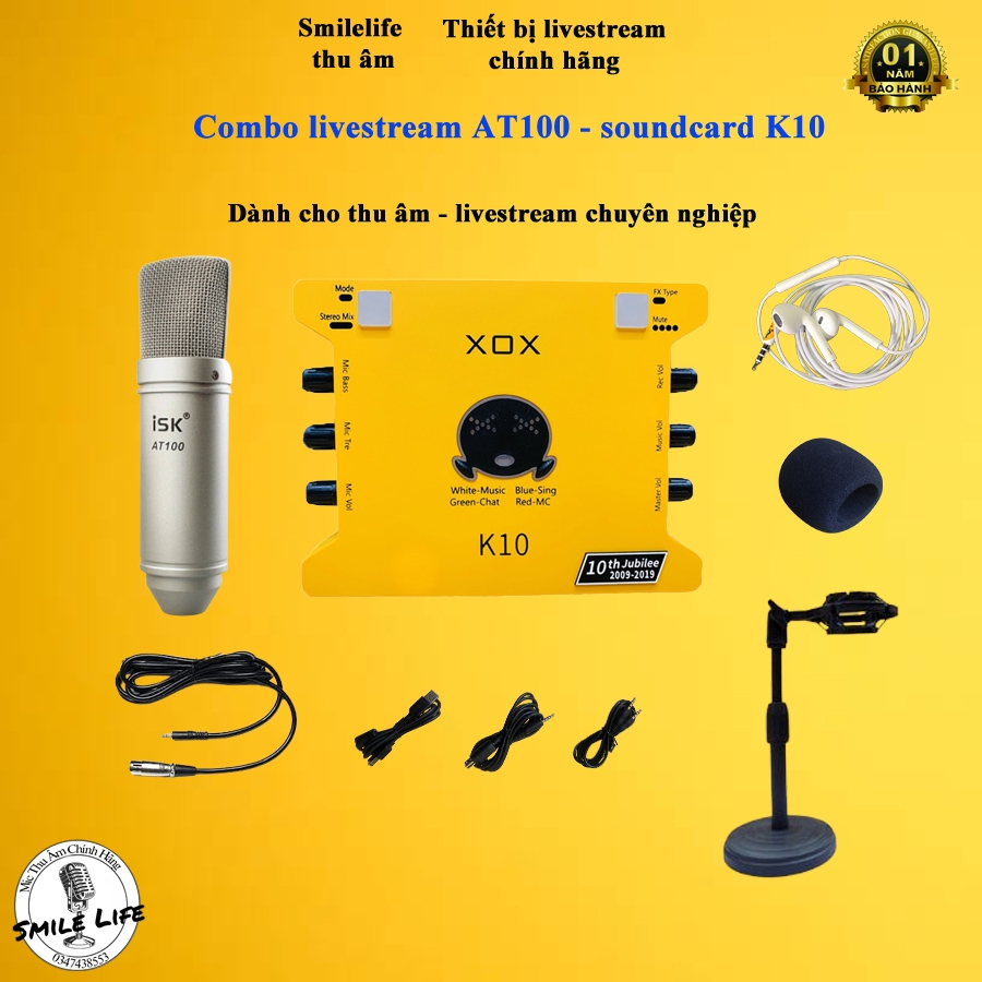Micro Livestream Sound Card XOX K10 2020 & Mic ISK AT100 Hát Livestream Điện Thoại Máy Tính