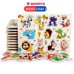 Bảng Ghép Hình Núm Gỗ Thông Minh – Đồ Chơi Ghép Hình Động Vật, Chữ Số Giáo Dục Sớm Phát Triển Trí Tuệ Cho Bé