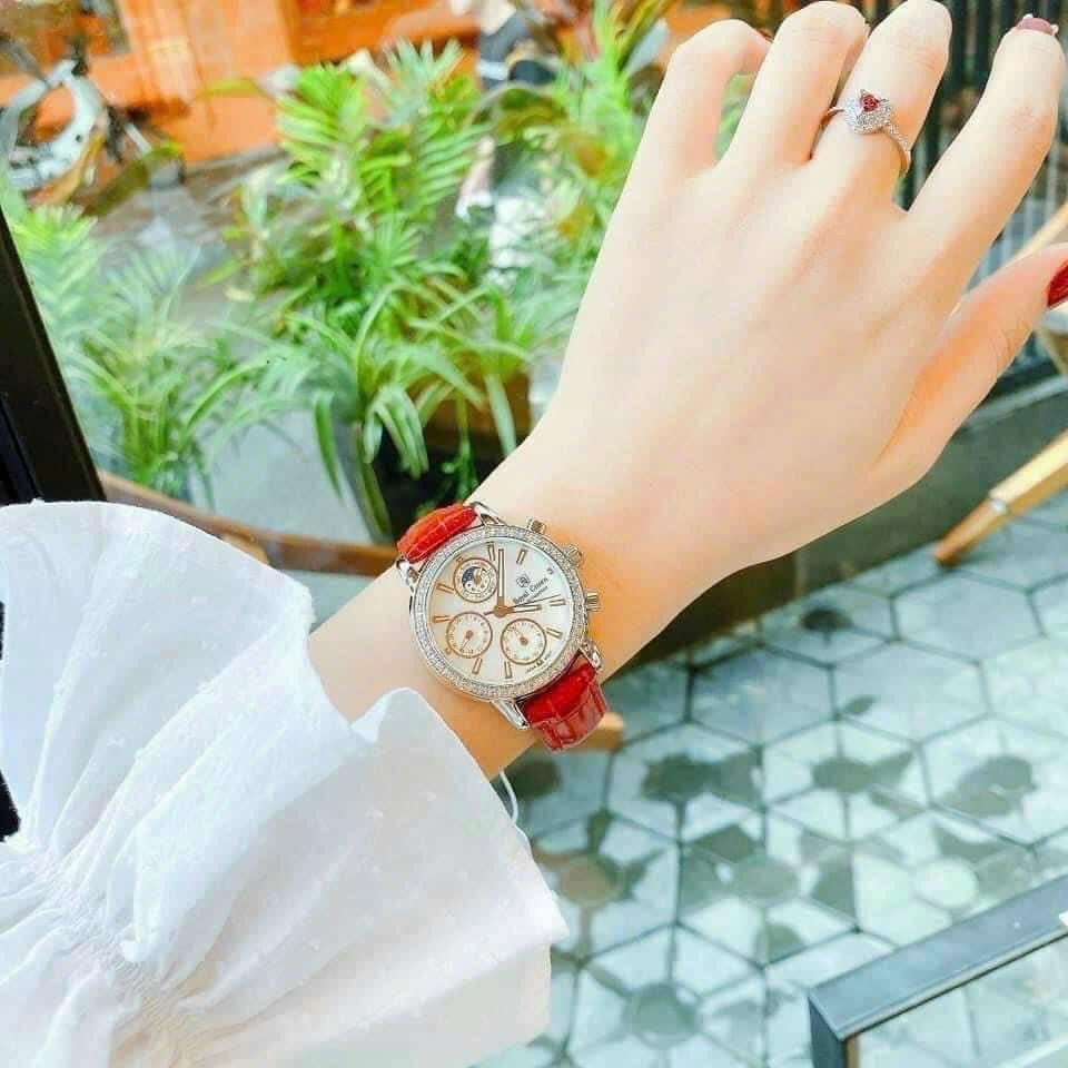Đồng hồ nữ chính hãng dây da Royal Crown 6420 đính đá sang chảnh cao cấp, đeo tay đẹp, thời trang