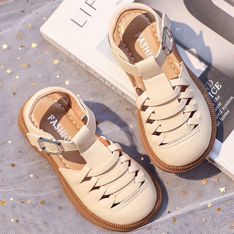 sandal bé gái dép rọ bảo vệ chân cho bé da PU đan chéo êm châm đế chống trượt QCCC full box công chúa đi tiệc 2312