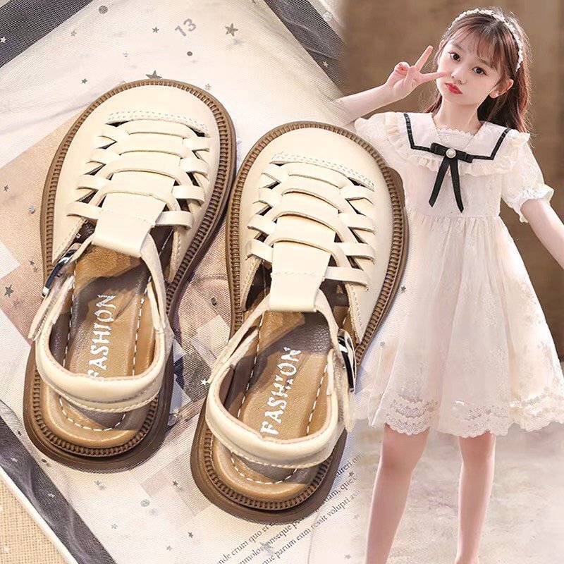sandal bé gái dép rọ bảo vệ chân cho bé da PU đan chéo êm châm đế chống trượt QCCC full box công chúa đi tiệc 2312