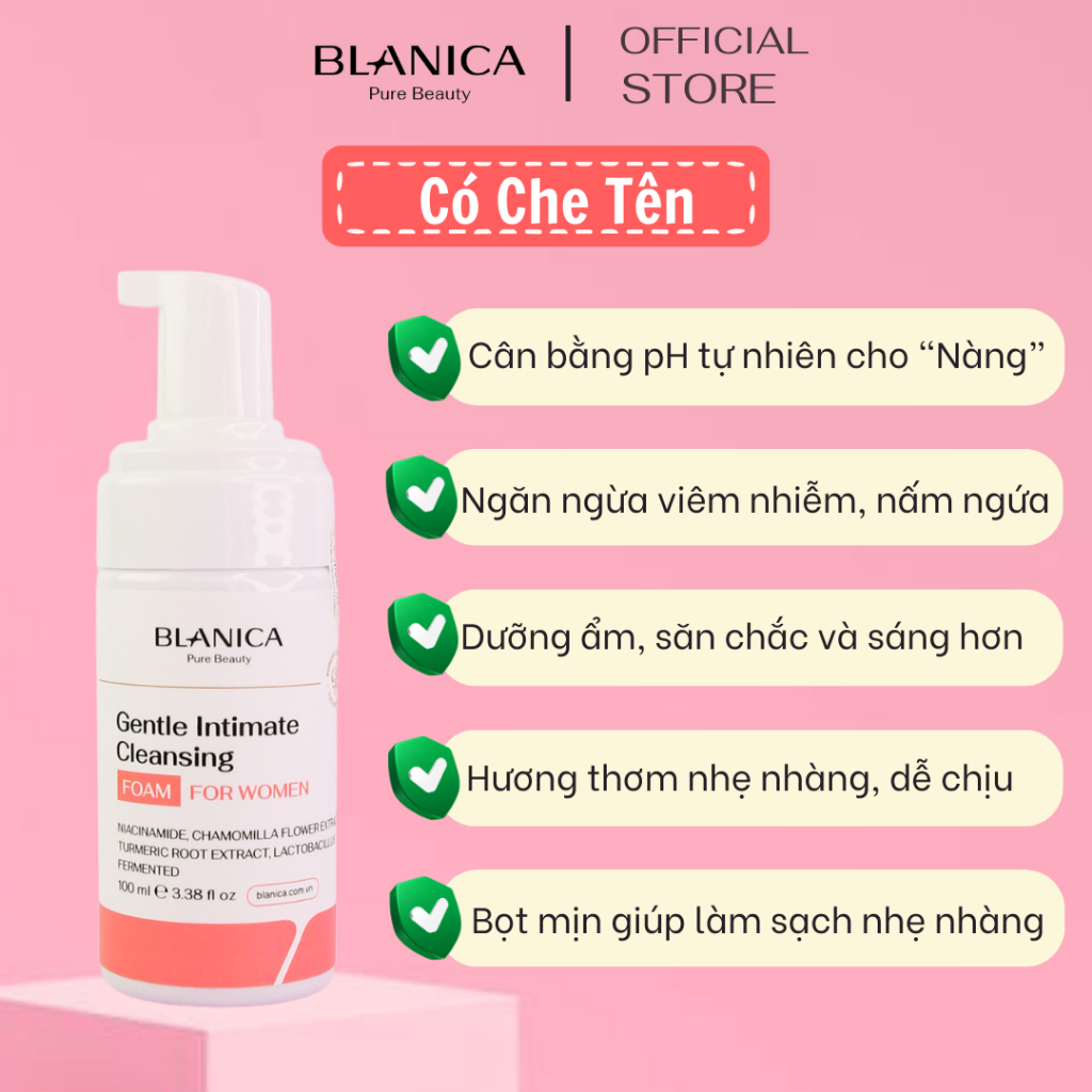 Bọt vệ sinh nữ BLANICA 100ml chiết xuất cúc la mã hỗ trợ cân bằng độ pH và làm dịu da
