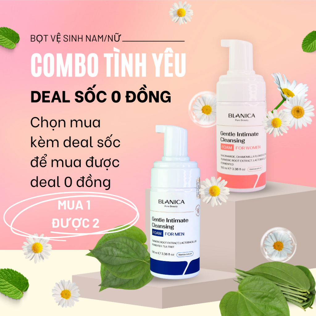 Bọt vệ sinh nữ BLANICA 100ml chiết xuất cúc la mã hỗ trợ cân bằng độ pH và làm dịu da