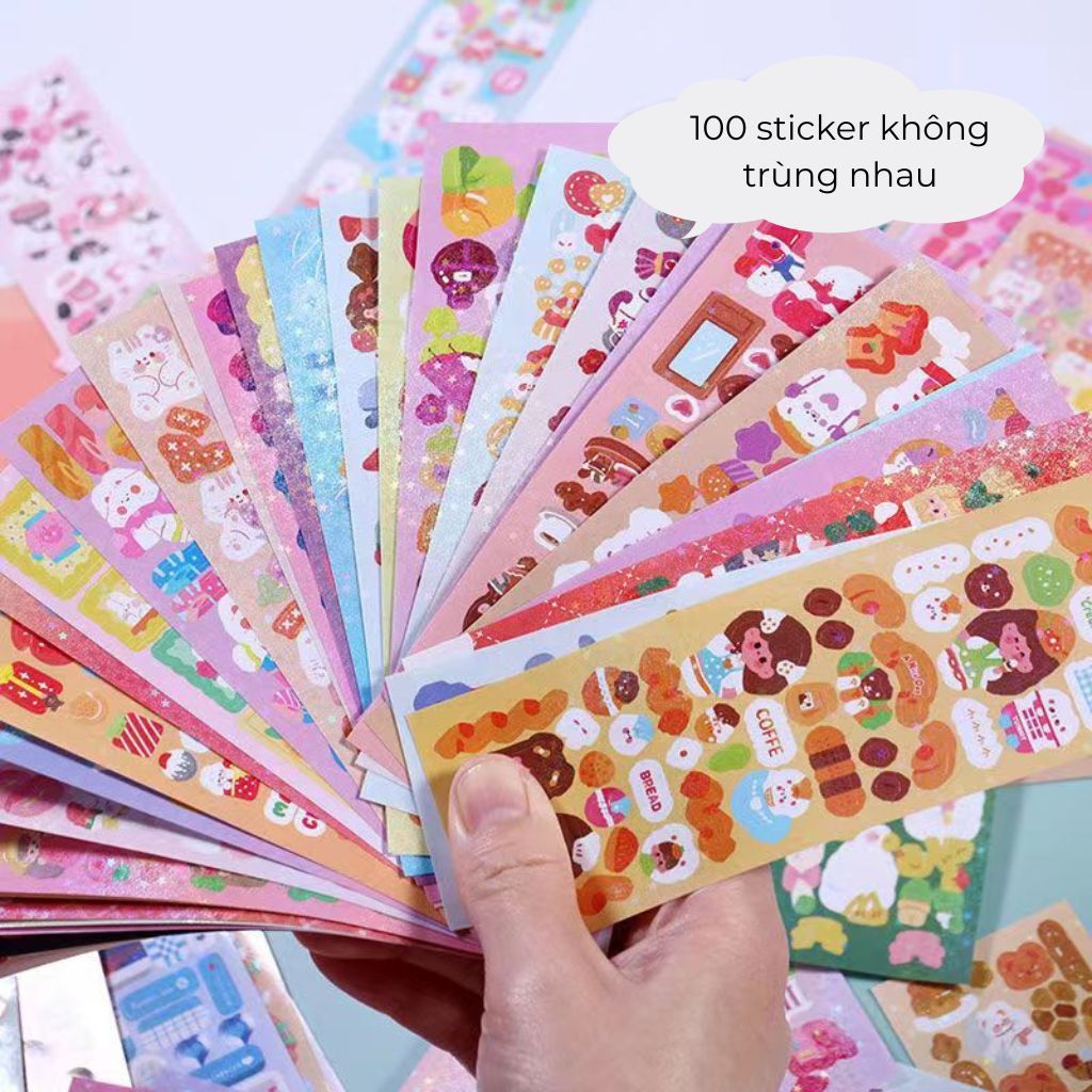 Combo 100 tấm sticker KHÔNG TRÙNG lấp lánh trang trí toploader móc khoá ...
