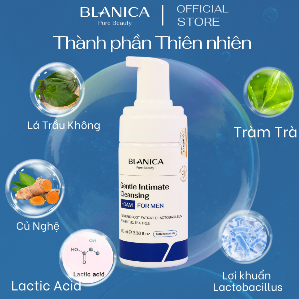 Bọt vệ sinh nam BLANICA Gentle Intimate Cleansing Foam for MEN 100ml chiết suất lá trầu không cân bằng độ pH