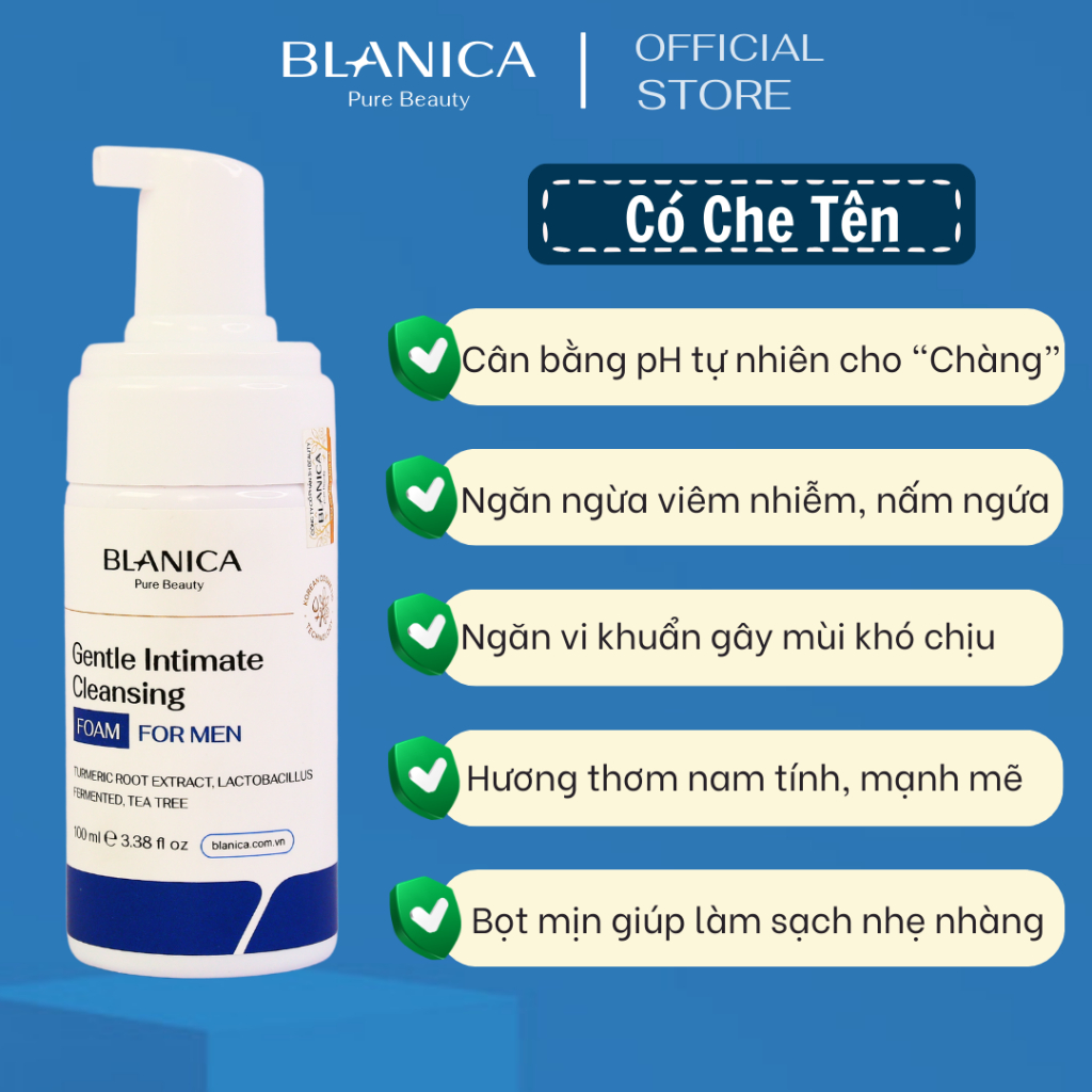 Bọt vệ sinh nam BLANICA Gentle Intimate Cleansing Foam for MEN 100ml chiết suất lá trầu không cân bằng độ pH