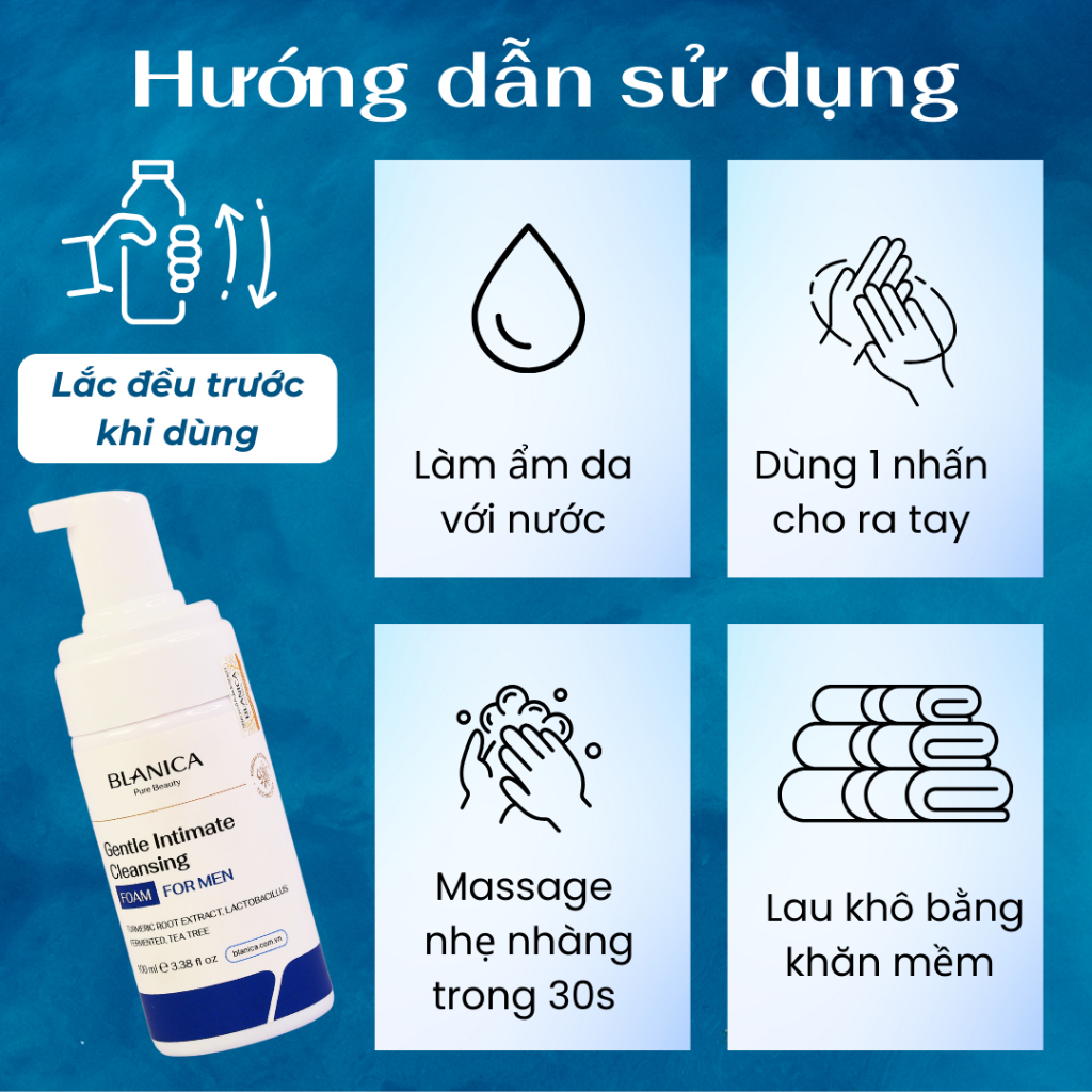 Bọt vệ sinh nam BLANICA Gentle Intimate Cleansing Foam for MEN 100ml chiết suất lá trầu không cân bằng độ pH