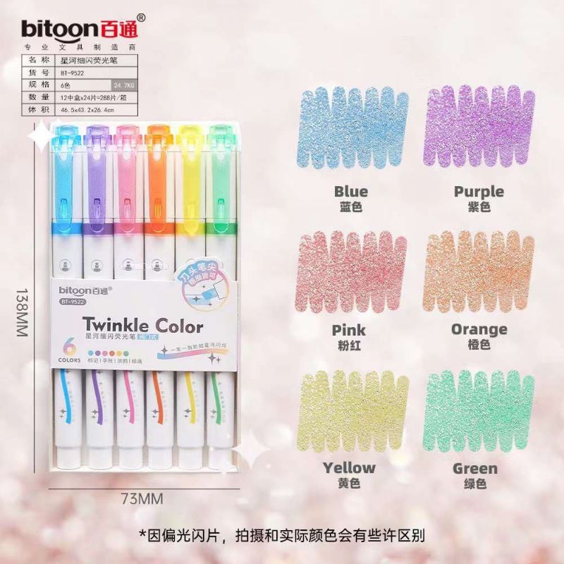 Bút nhớ dòng nhũ lấp lánh 6 màu Bitoon BT-9522 | Shopee Việt Nam