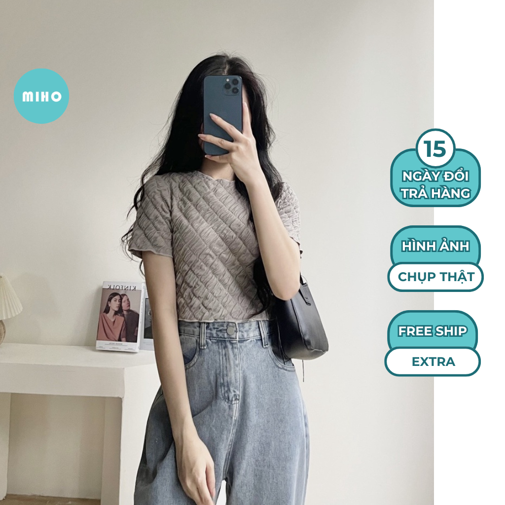 XẢ HÀNG GIÁ GỐC Áo croptop xốp kẻ gân co dãn tốt Miho House