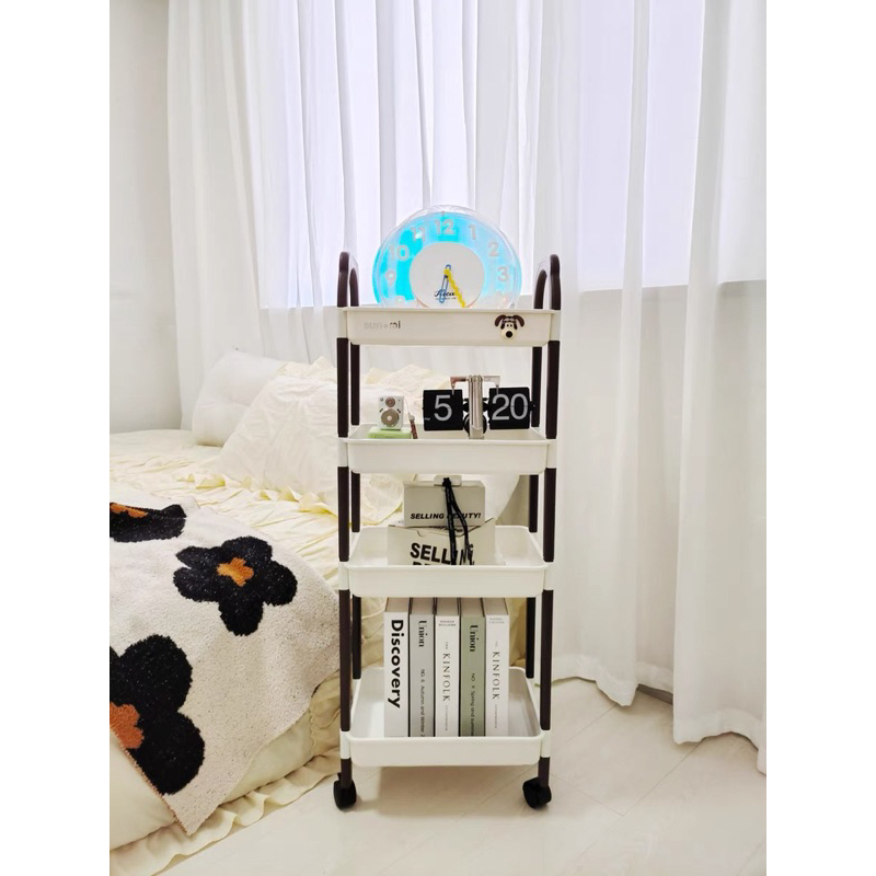 Kệ xe đẩy spa nhiều tầng hình cún, kệ nhựa đựng đồ đa năng có bánh xe di chuyển