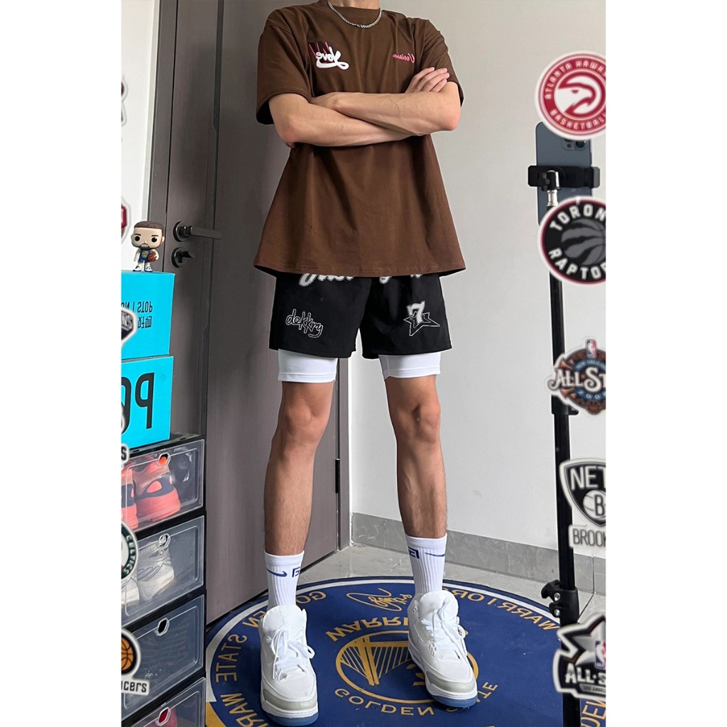 Quần Nỉ Ngố Nam Họa Tiết Chữ JustAgnu Jayzey Short Thun Đùi Dày Dặn Có Túi Kết Hợp Dây Rút