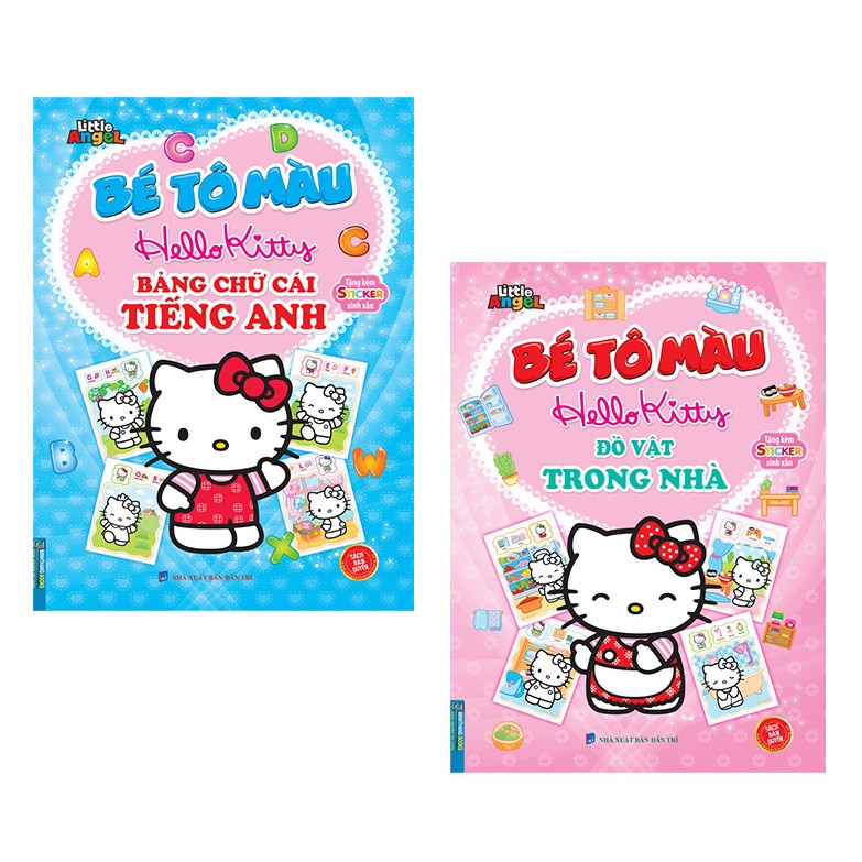 sách - COMBO 2C Bé tô màu Hello kitty - đồ vật trong nhà + bảng chứ cái ...