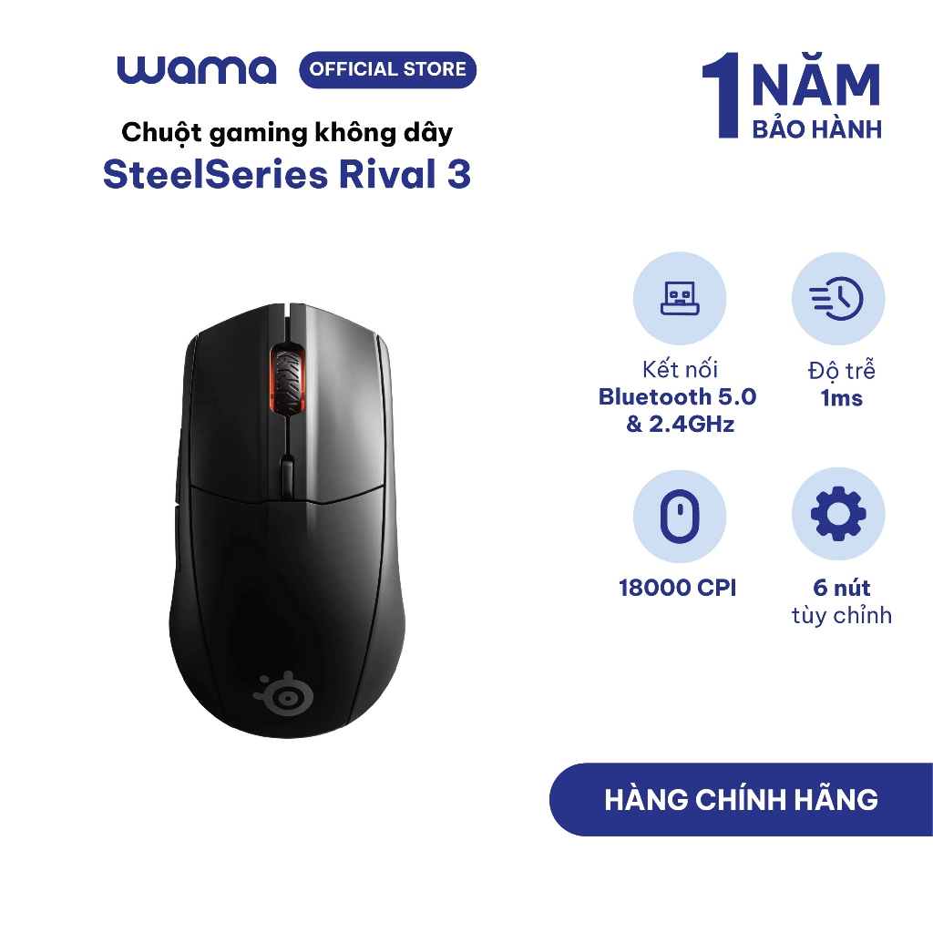 Chuột gaming không dây SteelSeries Rival 3 Wireless màu đen 6 nút, pin ...