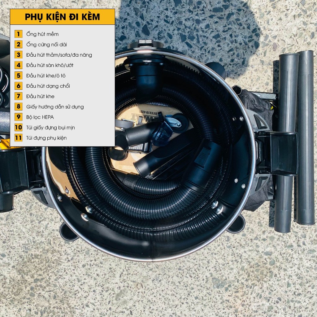 Máy hút bụi công nghiệp 3 chức năng ướt / khô / thổi 38L Dewalt DXV38SD - 17Kpa - Hàng chính hãng