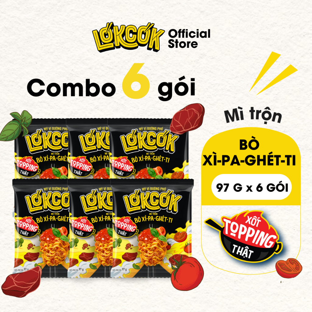 [Chính Hãng] Combo 6 Gói Mì Trộn Xốt Bò Xì-Pa-Ghét-Ti LOKCOK 6 Gói x 97G