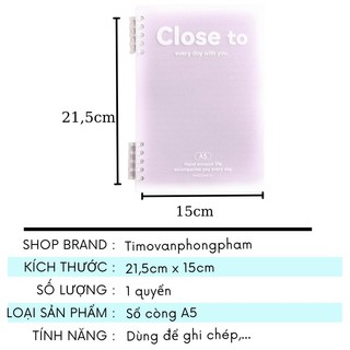 Sổ A5 Còng Nhựa Ghi Chép Tay Cute Mini Dòng Kẻ Ngang Timo VPS27