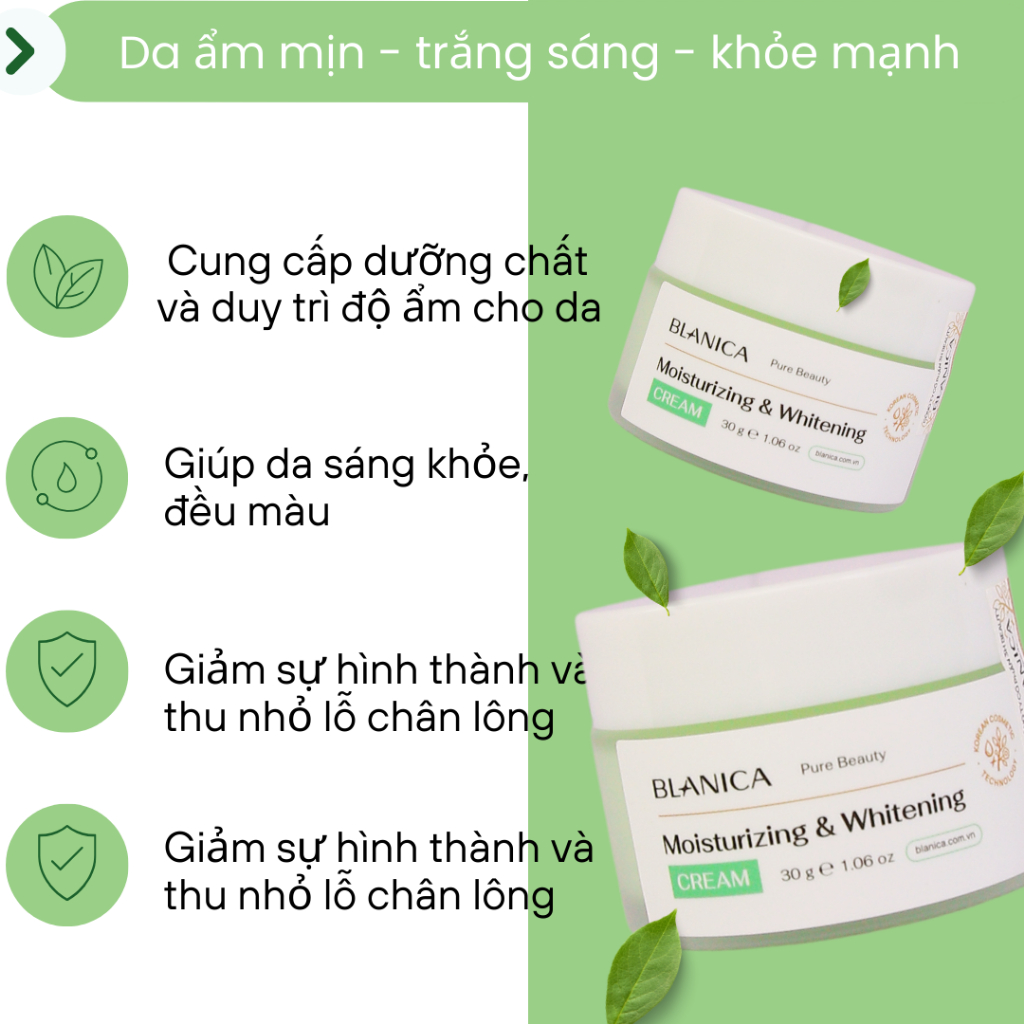 Ảnh Kem dưỡng cấp ẩm dưỡng da sáng khỏe đều màu BLANICA Moisturizing & Whitening Cream ngăn ngừa lão hóa 30g 4