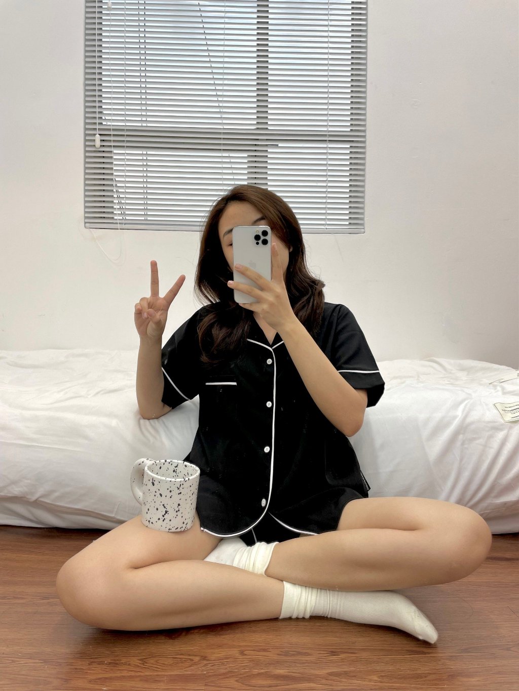 Đồ Ngủ Nữ ngắn màu đen, pyjama đen Chất Đũi Lụa cao cấp, không bị