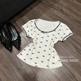 Áo thun nữ cổ tròn Phối viền ren nơ xinh xắn