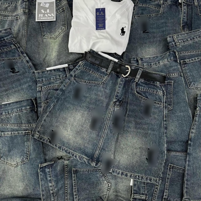 Chân Váy Jeans Cạp Cao Thêu Chữ Y. S. L Siêu Hót, Váy Bò Dày Dặn Dáng Chữ A Không Co Giãn