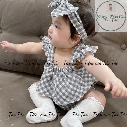 (HÀNG CÓ SẴN) Set bodysuit kẻ caro TẶNG KÈM TUBAN  cho bé size 5-13kg hàng loại 1