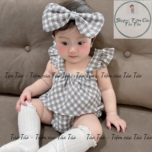 (HÀNG CÓ SẴN) Set bodysuit kẻ caro TẶNG KÈM TUBAN  cho bé size 5-13kg hàng loại 1