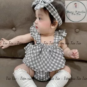 Set bodysuit kẻ caro TẶNG KÈM TUBAN cho bé size 5-13kg hàng loại 1