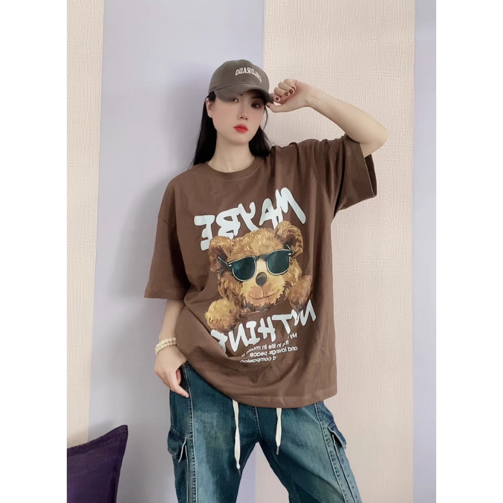 [Vải 250 Gsm] Áo Thun Gấu Đôi Maybe Vải Cotton Cao Cấp Co Gian 2 Chiều Mềm Mịn Thoáng Mát Thấm Hút Mồ Hôi