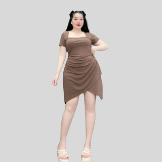Đầm bigsize cổ nữ hoàng tay ngắn tà váy chéo tôn dáng chất thun gân co giãn cho bạn 60kg-96kg G658
