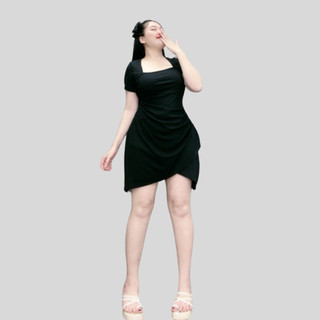 Đầm bigsize cổ nữ hoàng tay ngắn tà váy chéo tôn dáng chất thun gân co giãn cho bạn 60kg-96kg G658