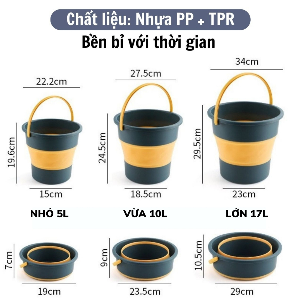 Xô Gấp Gọn Đa Năng Silicon Đựng Nước, Thau Chậu Gấp Gọn Ngâm Chân, Rửa Xe Giặt Đồ Tiết Kiệm Không Gian
