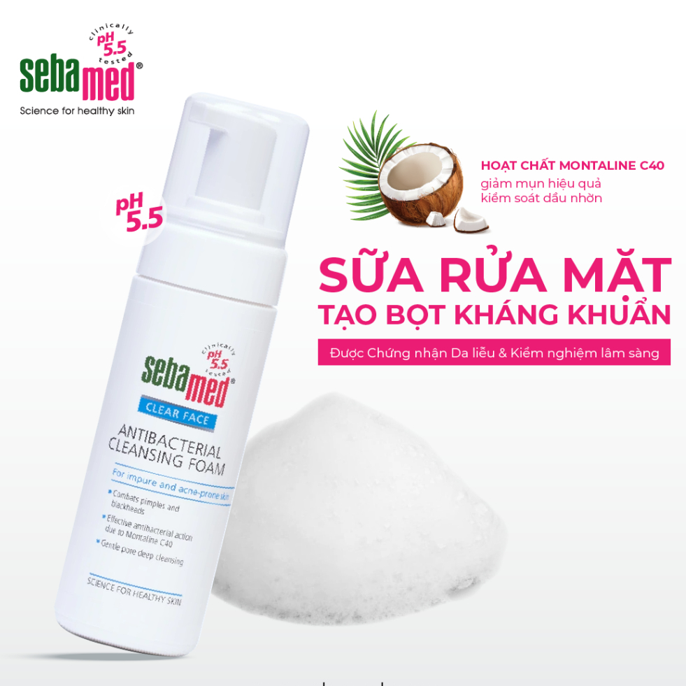 Ảnh Combo 2 chai Sữa rửa mặt tạo bọt kháng khuẩn giảm mụn Sebamed Cleansing Foam pH5.5 (150ml) 2