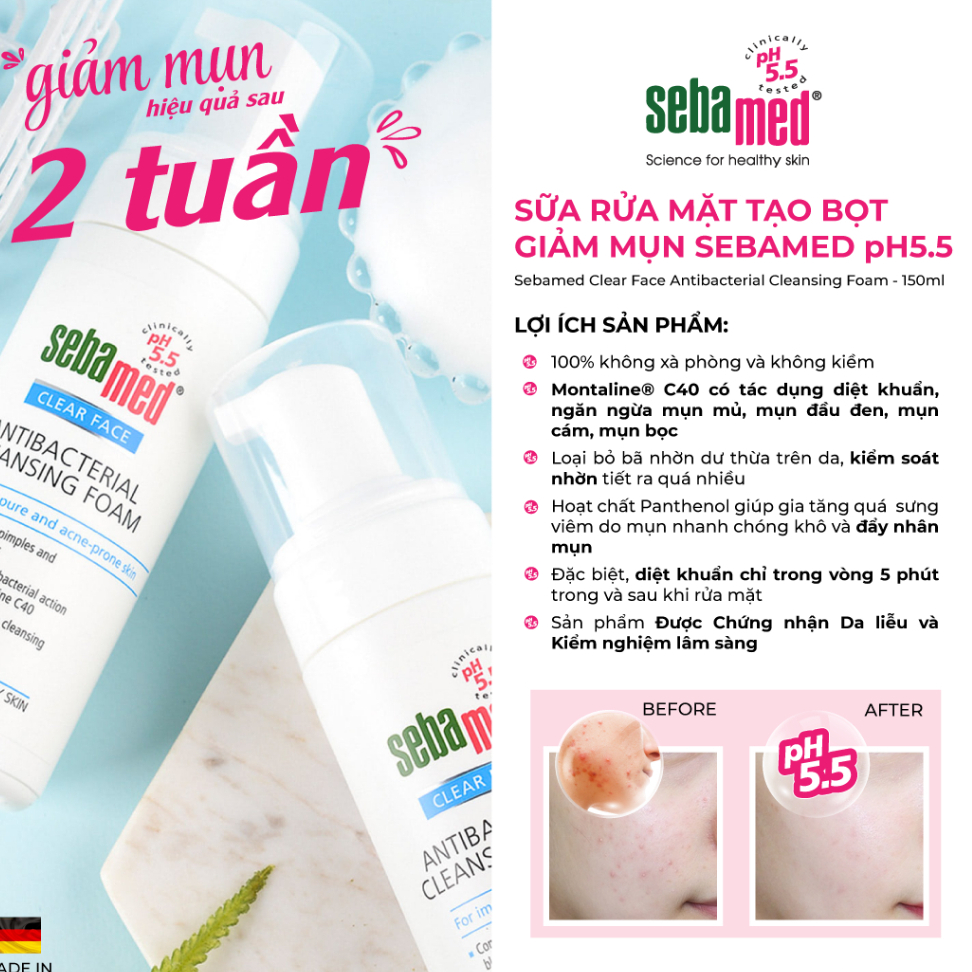 Ảnh Combo 2 chai Sữa rửa mặt tạo bọt kháng khuẩn giảm mụn Sebamed Cleansing Foam pH5.5 (150ml) 3