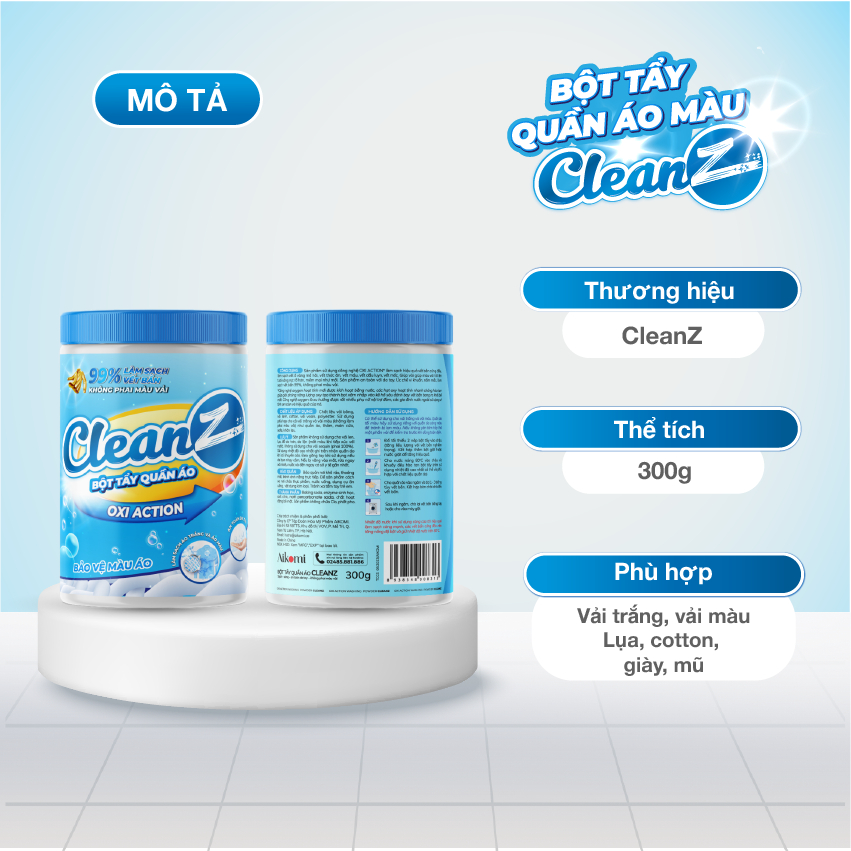 Ảnh Bột tẩy quần áo màu CleanZ 300g đánh bay vết bẩn, ố màu giúp làm sạch quần áo như mới 2