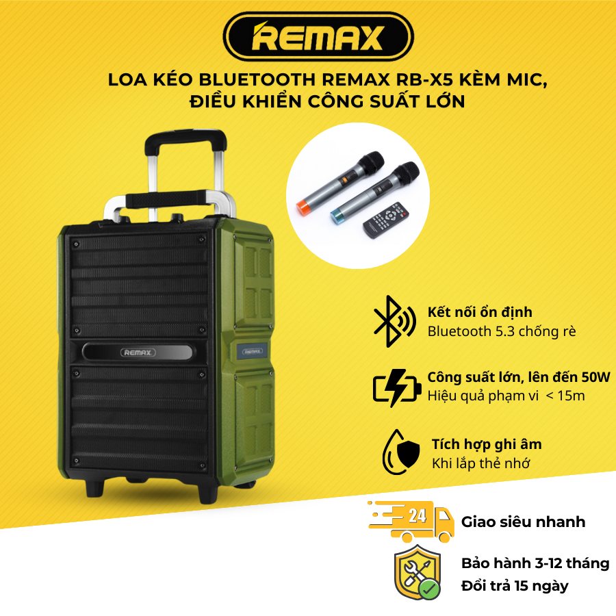 Loa kéo Bluetooth REMAX RB-X5 kèm mic, âm thanh sống động, công suất ...
