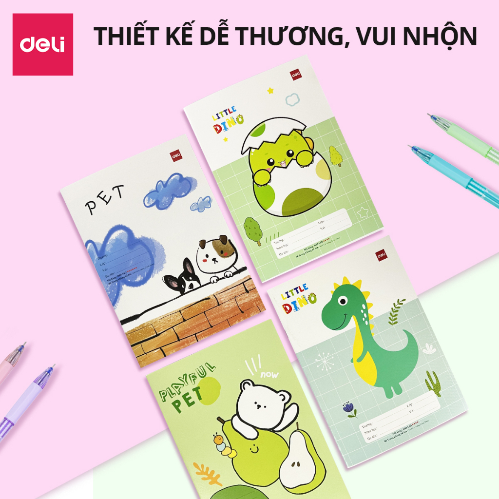 Combo 3 5 10 Vở Ô Ly Học Sinh 48/80 Trang Deli  - Tập Viết 4/ 5 Ô Ly Hình Dễ Thương - 70/100gsm