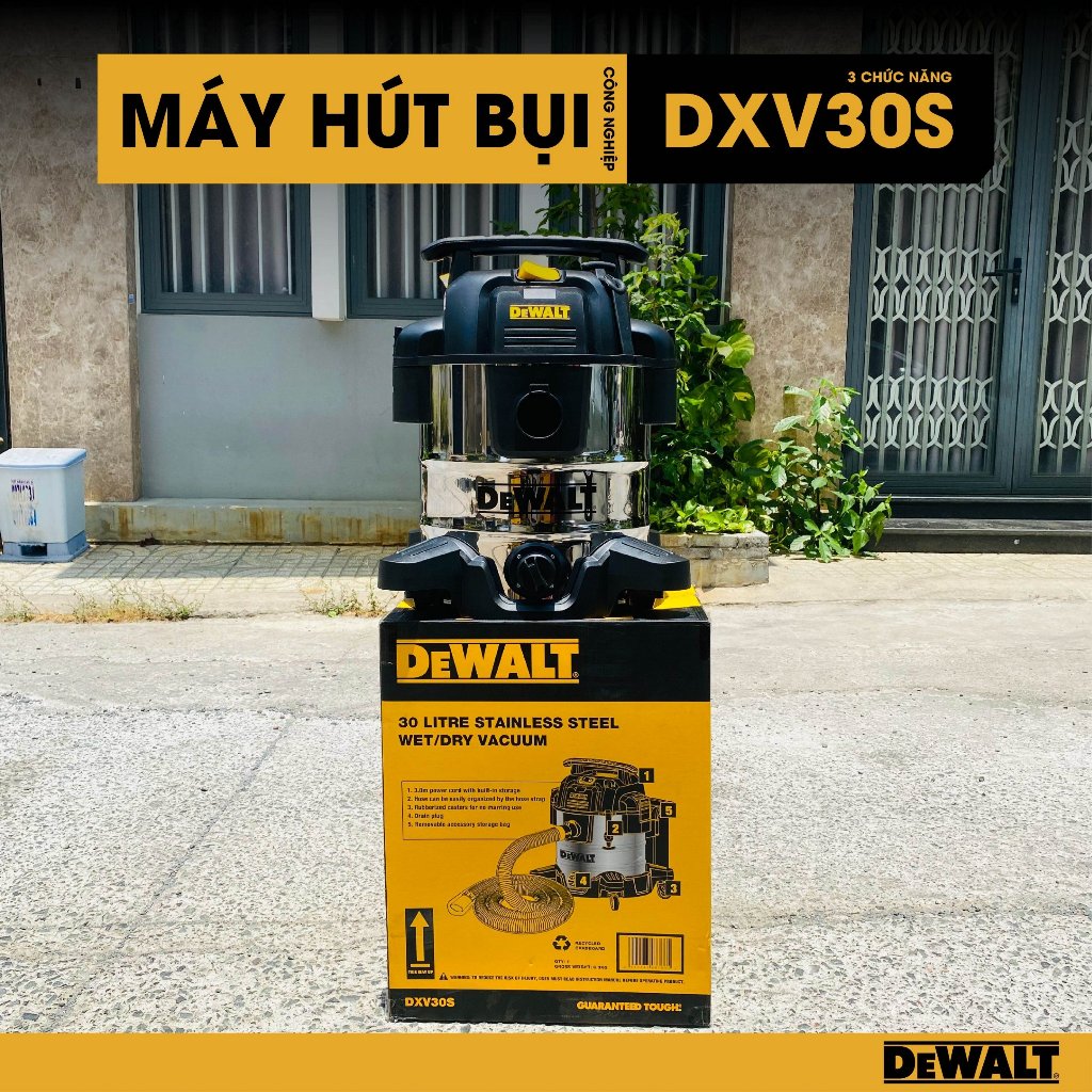 Máy Hút Bụi Công Nghiệp DEWALT Hút Khô - Hút Nước -Thổi,  Dung Tích 30L DXV30SC