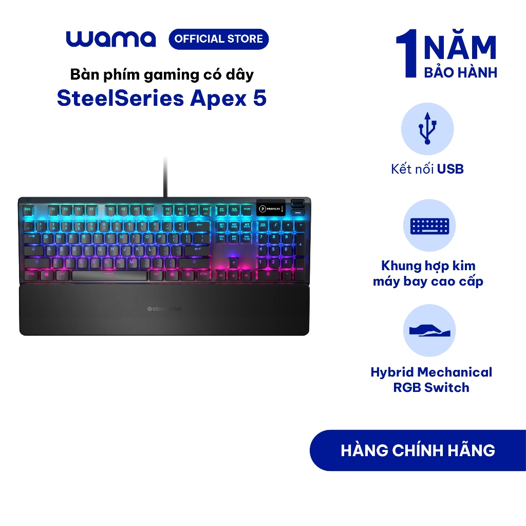 Bàn phím gaming có dây SteelSeries Apex 5 màu đen, led RGB, màn hình ...
